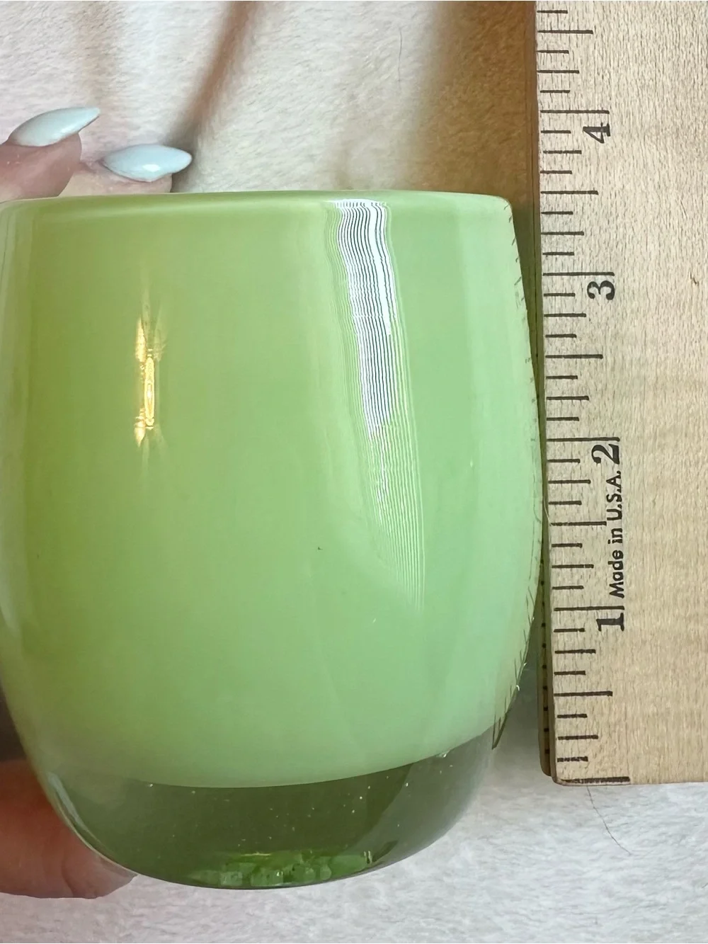 Glassybaby Pre-Triskelion GRATITUDE Lime Green Art Glass Votive Holder 2 Candles